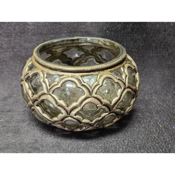 Vintage Brass Silver Tone Baroque Hand Blown Glass Bohemian Boho Apothecary Jar - Picture 9 of 9